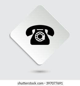 telephone - black vector icon on  a paper button