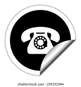 telephone - black vector icon. Round sticker.