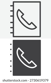 Telephone book directory icon in different style set. Line and outline, solid version vector icon with editable stroke. Phone sign and symbol for contact icon.