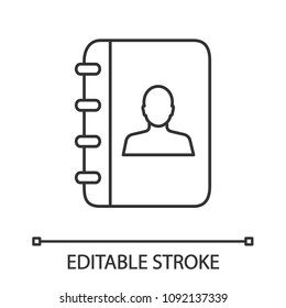 Telephone book linear icon. Thin line illustration. Phone contacts. Notepad. Contour symbol. Vector isolated outline drawing. Editable stroke