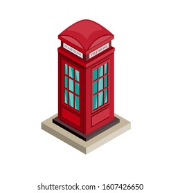 Telephone booth, British landmark building symbol icon in white background illustration in isometric editable vector in eps 10