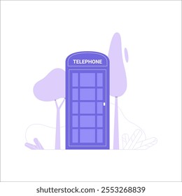 Cabine De Telefone Em Ilustração De Vetor Plano Simbolizando Comunicação, Nostalgia E Ponto De Referência Urbano, Isolada Em Fundo Branco.