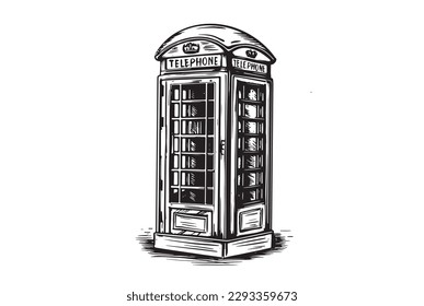 Telephone booth, hand drawn illustrations, sketch style. Vector.