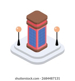 Cabina telefónica Ilustración vectorial isométrica 