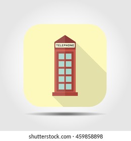 telephone box flat icon with long shadow, vector illustration