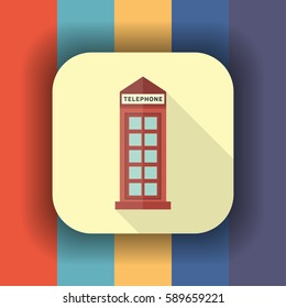telephone box flat icon with long shadow, vector illustration