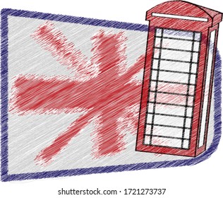 telephone box on the background of the flag of England
