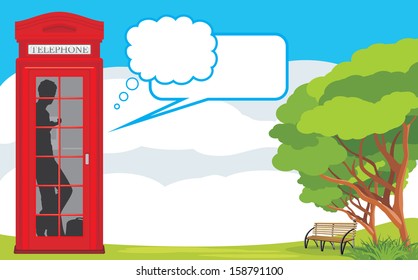 Telephone box on the landscape background. Vector