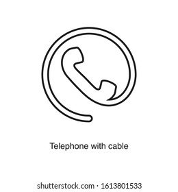 Telephone with cable icon vector on white background. Black icon illustration