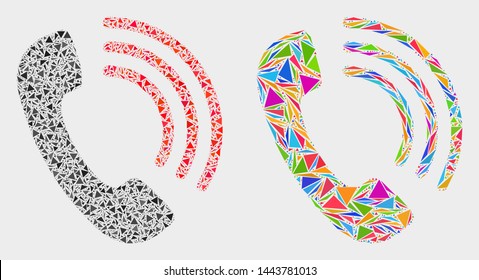 Telephone call collage icon of triangle elements which have variable sizes and shapes and colors. Geometric abstract vector design concept of telephone call.