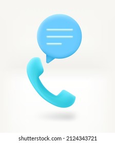 Telephone call concept with speech bubble and handset. 3d vector illustration