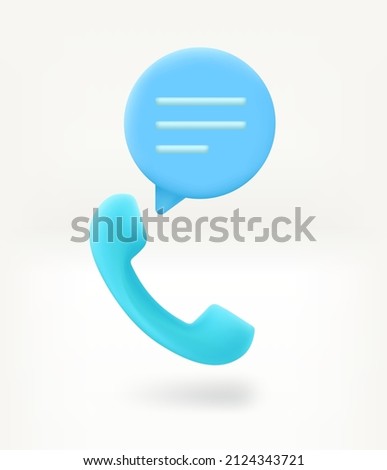 Telephone call concept with speech bubble and handset. 3d vector illustration