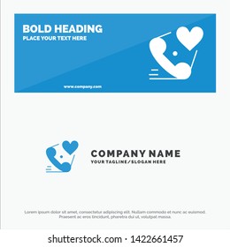 Telephone, Call, Heart, Love, Valentine SOlid Icon Website Banner and Business Logo Template