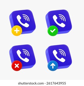 Telephone call icon set with different pictograms. 3d vector icons collection