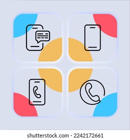 Telephone call icon set. Message, smartphone, accept reject call, contacts, phonebook. Communication concept. Neomorphism style. Vector line icon for business
