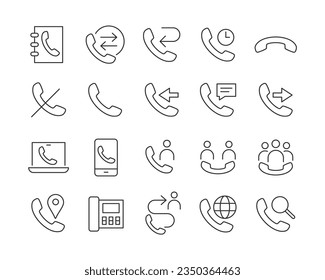 Telephone Call Icons - Vector Line. Editable Stroke.