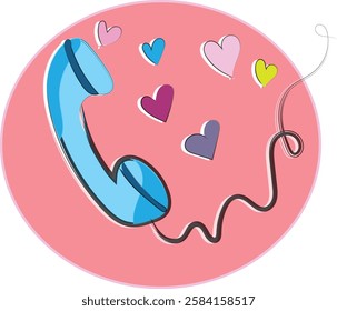 A telephone call made with love and heartfelt words. Valentine's day theme quarantine love old phone with heart vector icon