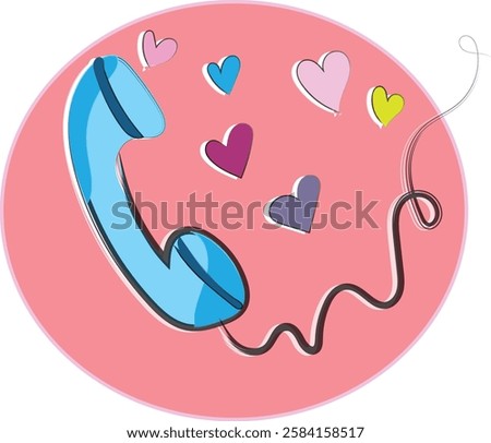 A telephone call made with love and heartfelt words. Valentine's day theme quarantine love old phone with heart vector icon