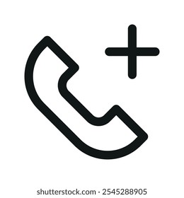 Telefonanruf plus UI-Symbol, Anruf plus einfaches Zeilen-Benutzeroberflächen-Vektorsymbol