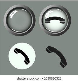 a telephone call symbol, a handset, a button with a phone icon, a handset