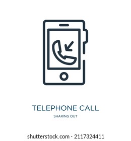 icono de línea delgada de llamada telefónica. contacto, iconos lineales telefónicos del uso compartido de la señal de contorno aislado de concepto. Elemento de símbolo de ilustración vectorial para diseño web y aplicaciones.