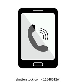 Telephone call vector icon. Black vector illustration of cellphone.