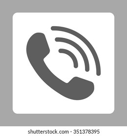 Telephone Call vector icon. Style is flat rounded square button, dark gray and white colors, silver background.