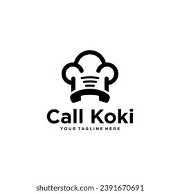 Telephone Chef Vector Logo Design. Ilustration Telephone and Chef Hat Icon Design	