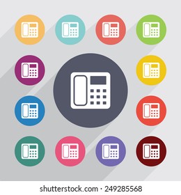 telephone circle, flat icons set. Round colorful buttons 