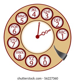 the telephone clock concept, abstract vector art illustration