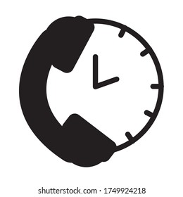 telephone and clock icon over white background, silhouette style, vector illustration