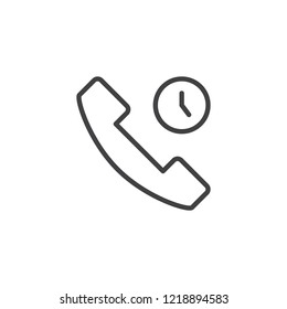 Telephone and clock outline icon. linear style sign for mobile concept and web design. Phone Call time simple line vector icon. Symbol, logo illustration. Pixel perfect vector graphics