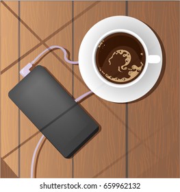 Telephone and coffee on the table