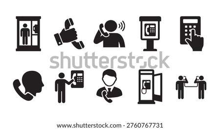 Telephone and communication icon set with phone booths and operator calling