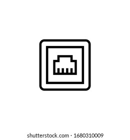 Telephone connector icon vector in linear, outline icon isolated on white background