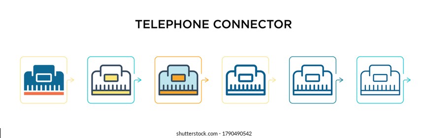 Icono vector conector de teléfono en 6 estilos diferentes y modernos. Iconos de conector de teléfono de color negro, diseñados con el estilo relleno, contorno, línea y trazo. La ilustración vectorial puede utilizarse para la web,