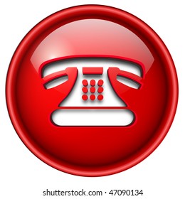 Telephone contact icon, button, 3d red glossy circle.