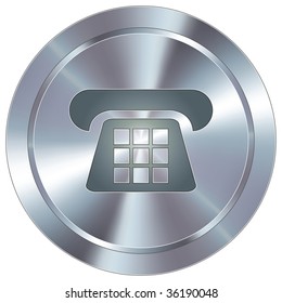 Telephone or contact icon on round stainless steel modern industrial button
