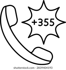 Telephone country calling code +355 for Albania, shown with a phone symbol for international dialing, communication, contact information, travel, and telecommunications design.