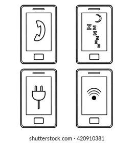 telephone in different modes, line icon