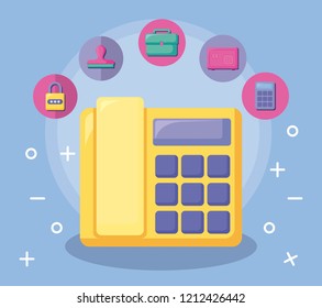 telephone with economy and financial icons