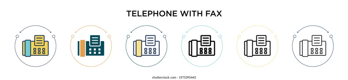 Telephone with fax icon in filled, thin line, outline and stroke style. Vector illustration of two colored and black telephone with fax vector icons designs can be used for mobile, ui, web