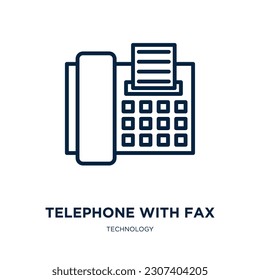 telephone with fax icon from technology collection. Thin linear telephone with fax, fax, telephone outline icon isolated on white background. Line vector telephone with fax sign, symbol for web and 