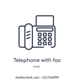 telephone with fax icon from technology outline collection. Thin line telephone with fax icon isolated on white background.