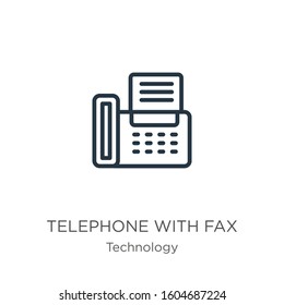 Telephone with fax icon. Thin linear telephone with fax outline icon isolated on white background from technology collection. Line vector sign, symbol for web and mobile