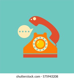 telephone flat colorful vintage item and icon for logo concept in blue background