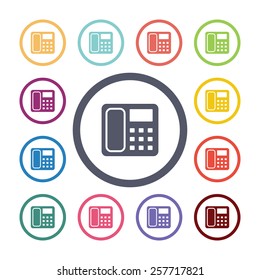 telephone flat icons set. Open colorful buttons 