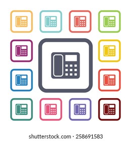 telephone flat icons set. Open colorful buttons 