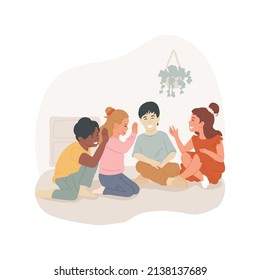 Telephone game isolated cartoon vector illustration. Group of children plays telephone game, chinese whispers, communication skills development, before and afterschool program vector cartoon.