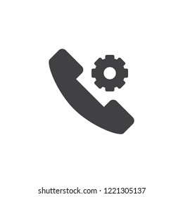 Telephone and gear vector icon. filled flat sign for mobile concept and web design. Phone settings simple solid icon. Symbol, logo illustration. Pixel perfect vector graphics